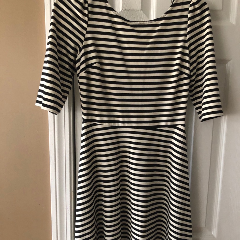 Striped Fit and Flare Dress 3/4 Sleeve
